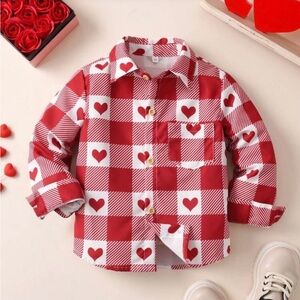 NWOT Red and White Heart Checkered Kids Shirt